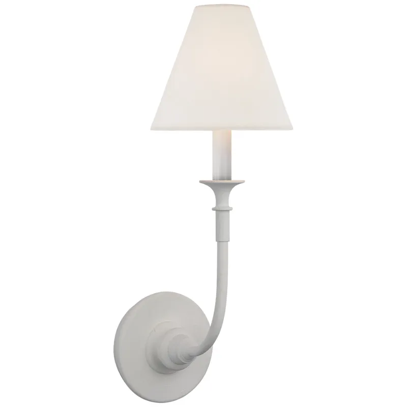 Thomas O'Brien Piaf Single Sconce in Plaster White with Linen Shade Wall Light W6.5" x H18.75"