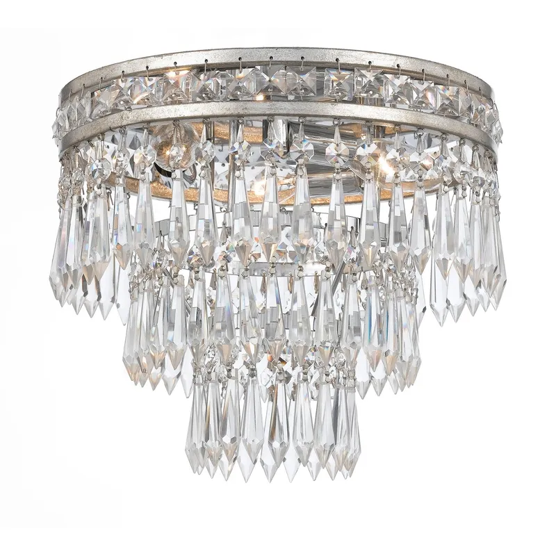Mercer 12'' Hand Cut Crystal Olde Silver Flush Mount Silver 12"W x 9.25"H x 12"D
