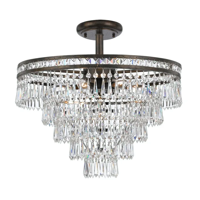 Mercer 20'' Hand Cut Crystal English Bronze Semi Flush Mount Bronze 20"W x 20.25"H x 20"D
