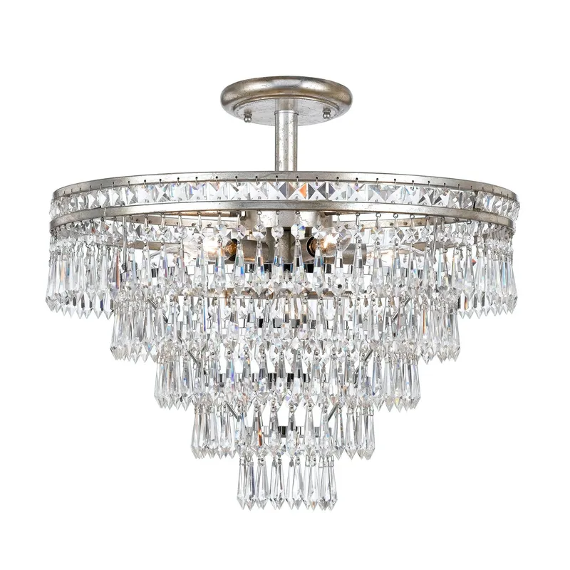 Mercer 20'' Hand Cut Crystal Olde Silver Semi Flush Mount Silver 20"W x 20.25"H x 20"D