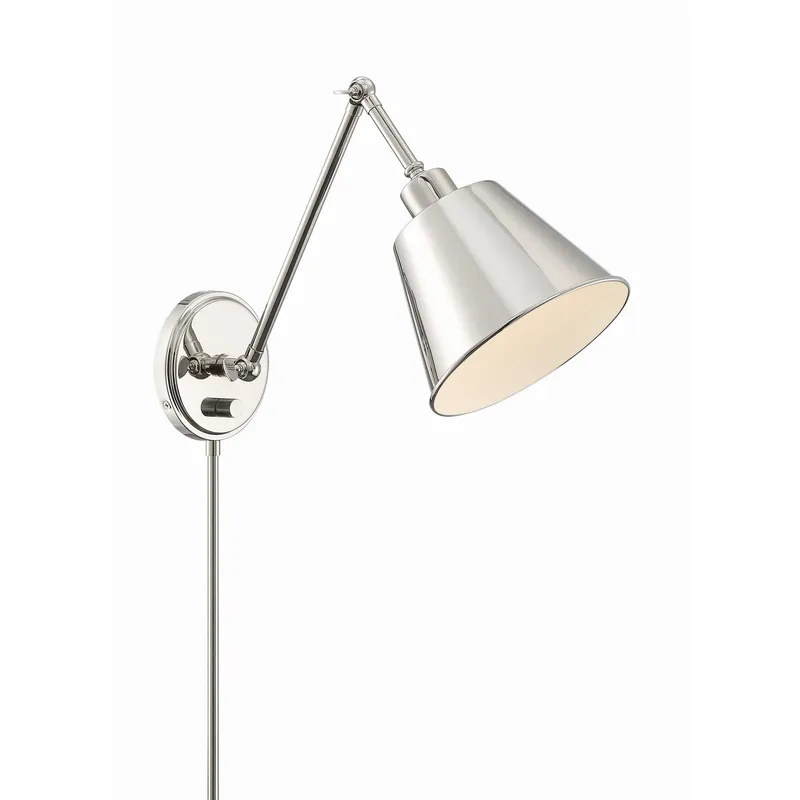 Mitchell 7.25'' Polished Nickel Task Sconce Silver 7.25"W x 13"H x 17"D