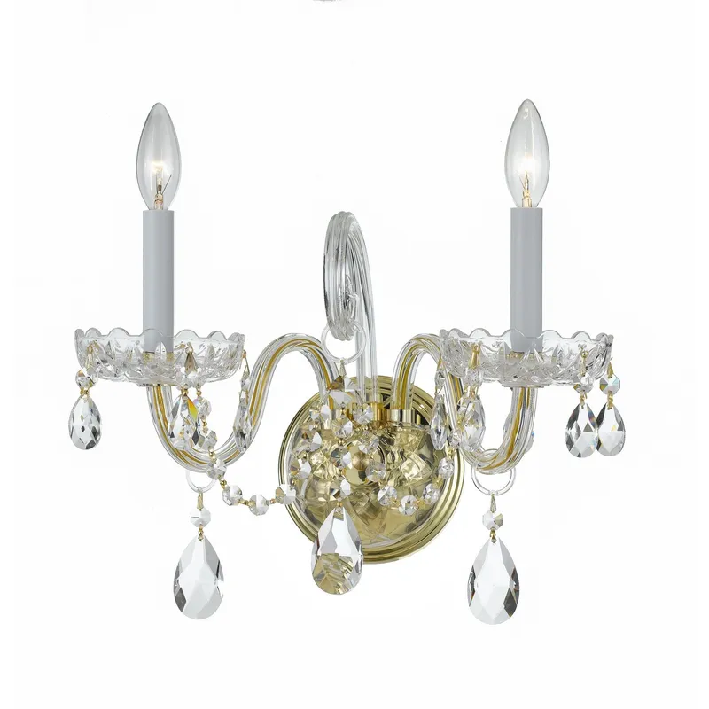 Traditional Crystal 15'' Hand Cut Crystal Polished Brass Sconce Gold 15"W x 12.5"H x 7"D