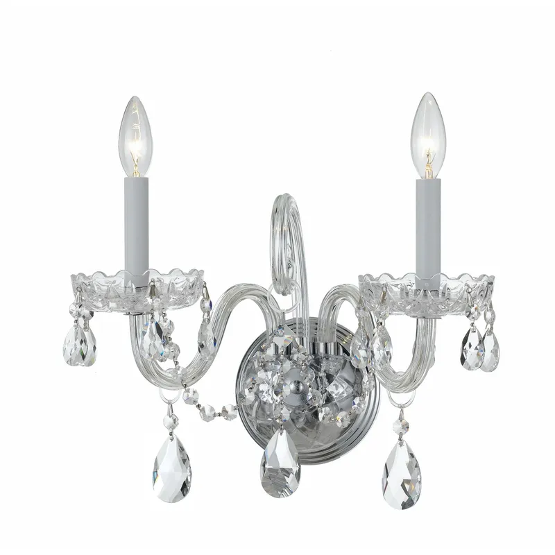 Traditional Crystal 15'' Hand Cut Crystal Polished Chrome Sconce Silver 15"W x 12.5"H x 7"D