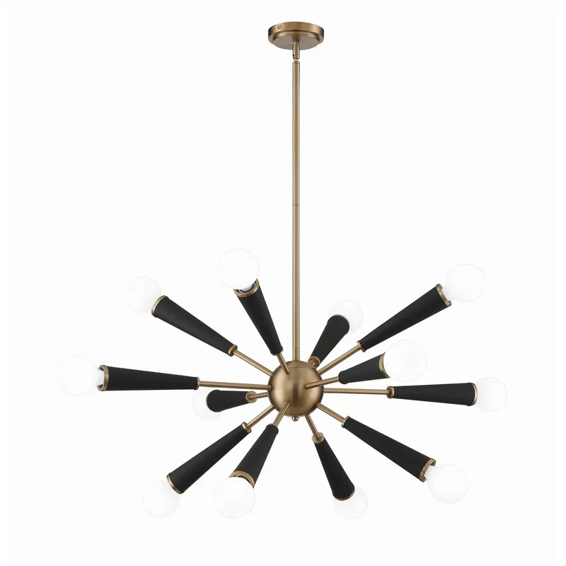 Zodiac 34'' Aged Brass Chandelier Black 34"W x 18.5"H x 34"D
