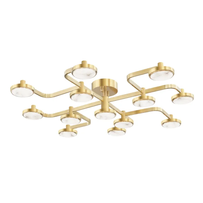 Meander 13-Light Semi Flush in Aged Brass 43.25L x 43.25W x 8.5H