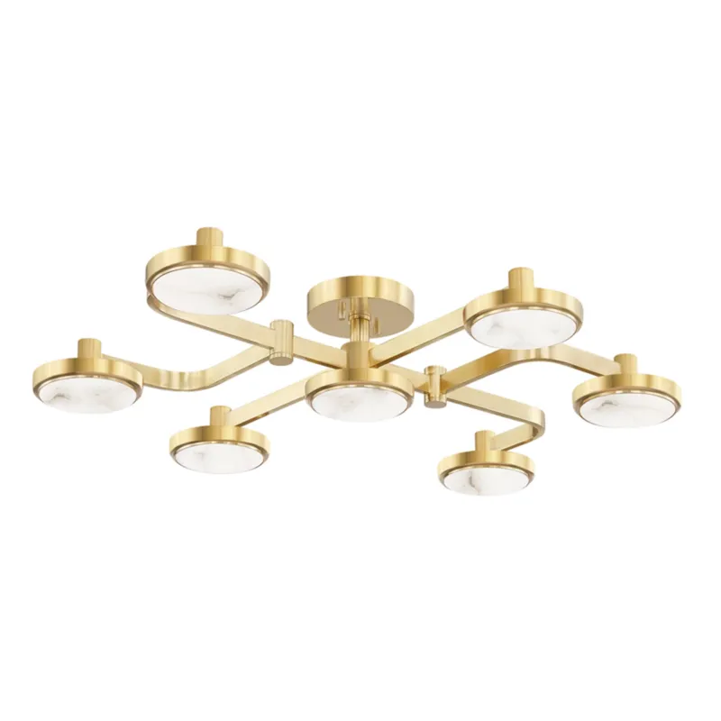 Meander 7-Light Semi Flush in Aged Brass 32.25L x 29W x 6H