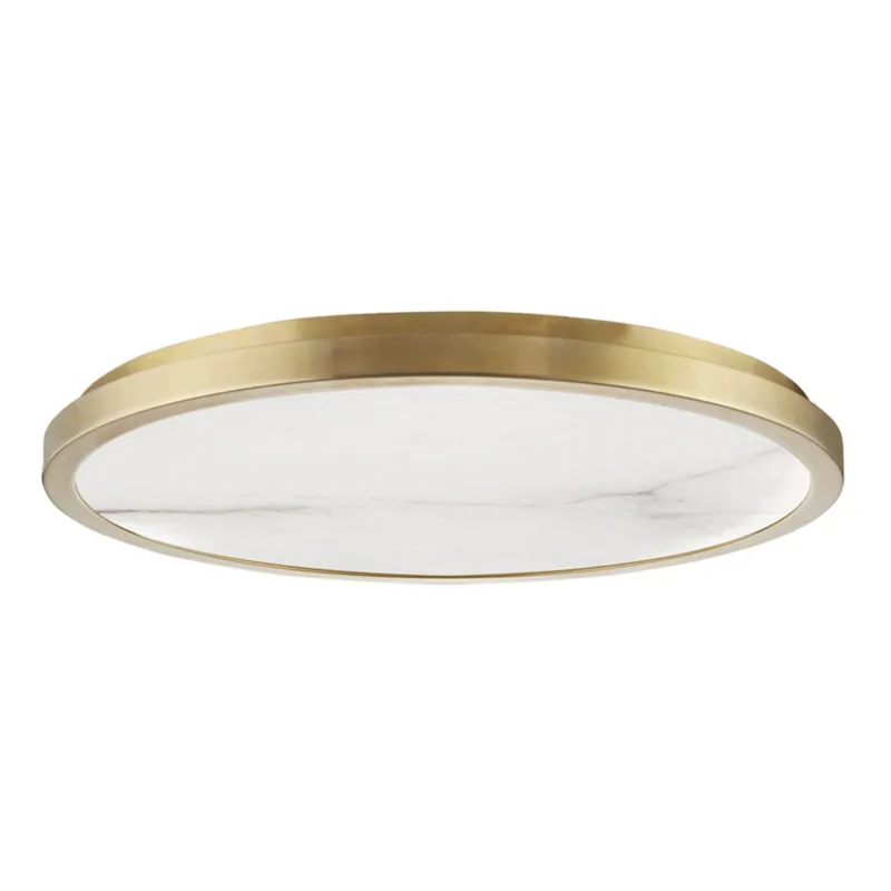 Woodhaven 1-Light Flush Mount in Aged Brass 24W x 2H