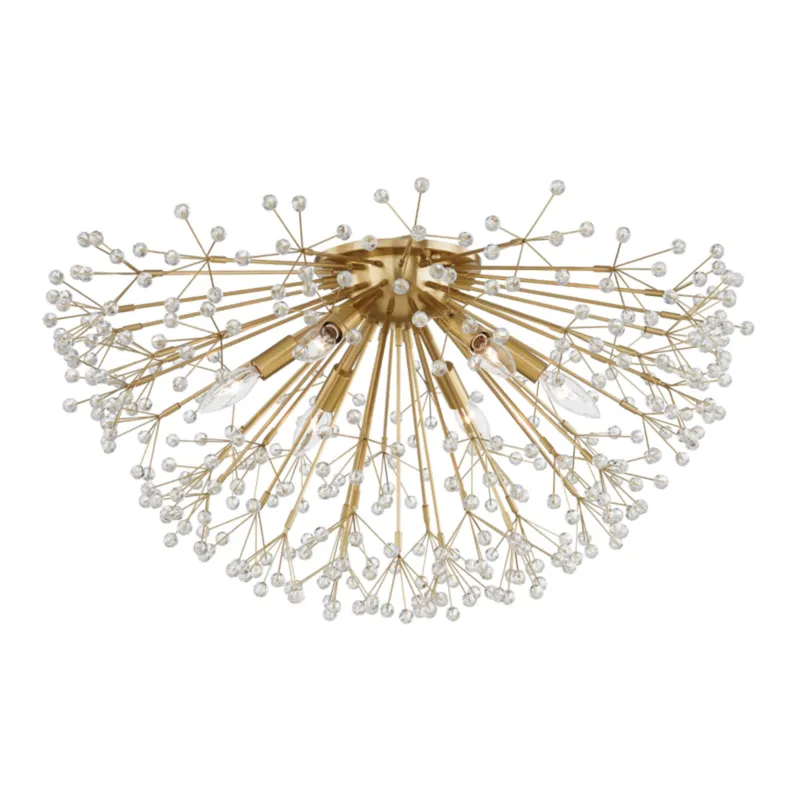 Dunkirk 6-Light Semi Flush in Aged Brass 30W x 15.5H
