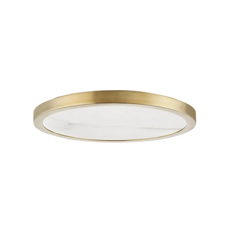 Woodhaven 1-Light Flush Mount in Aged Brass 18W x 1.5H