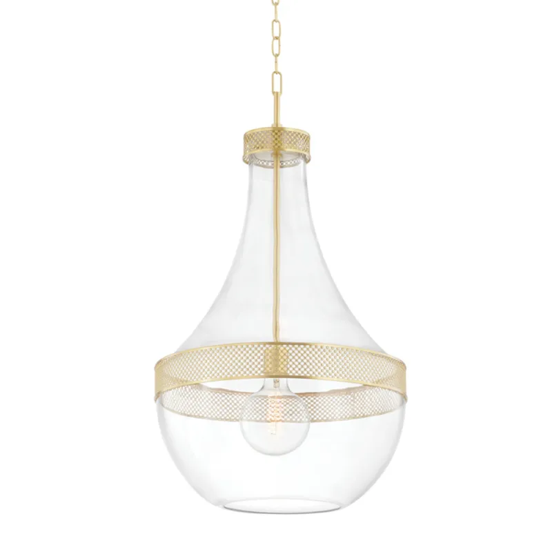 Hagen 1-Light Pendant in Aged Brass 17.5W x 32H