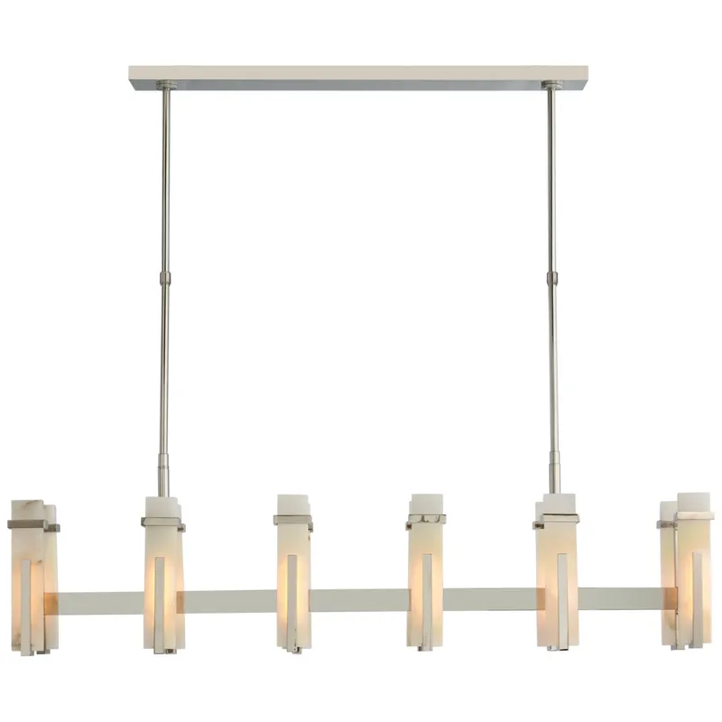 Ian K. Fowler Malik Large Linear Chandelier in Polished Nickel with Alabaster Ceiling Light W54.75" x 10.25"