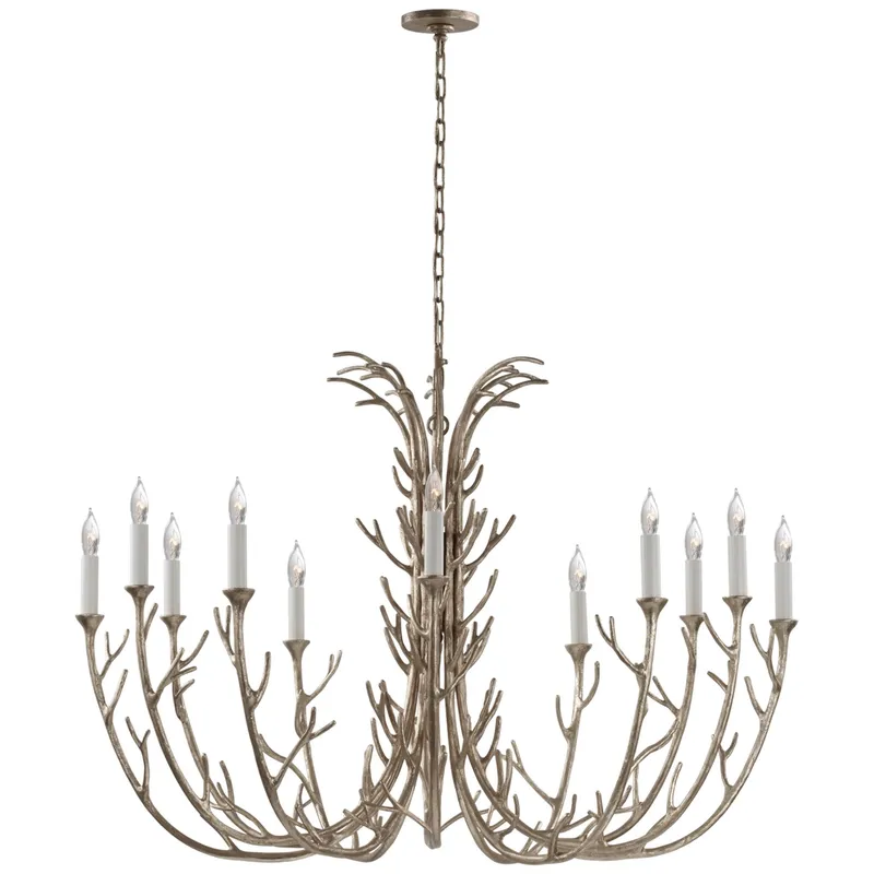 Julie Neill Silva Grande Chandelier in Burnished Silver Leaf Ceiling Light W48.25" x H37"