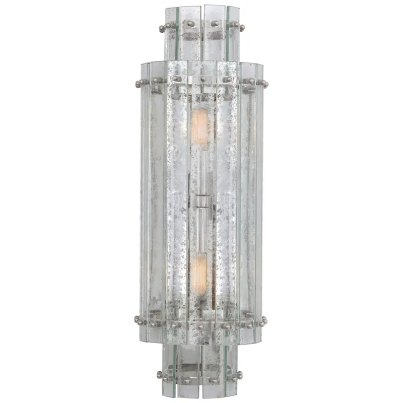 Carrier and Company Cadence Large Tiered Sconce in Polished Nickel with Antique Mirror Wall Light W7.25" x H21"