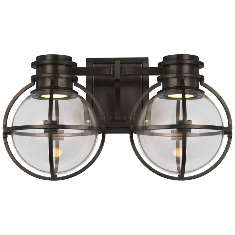 Chapman & Myers Gracie Double Sconce in Bronze with Clear Glass Wall Light W14.25" x H8.5"