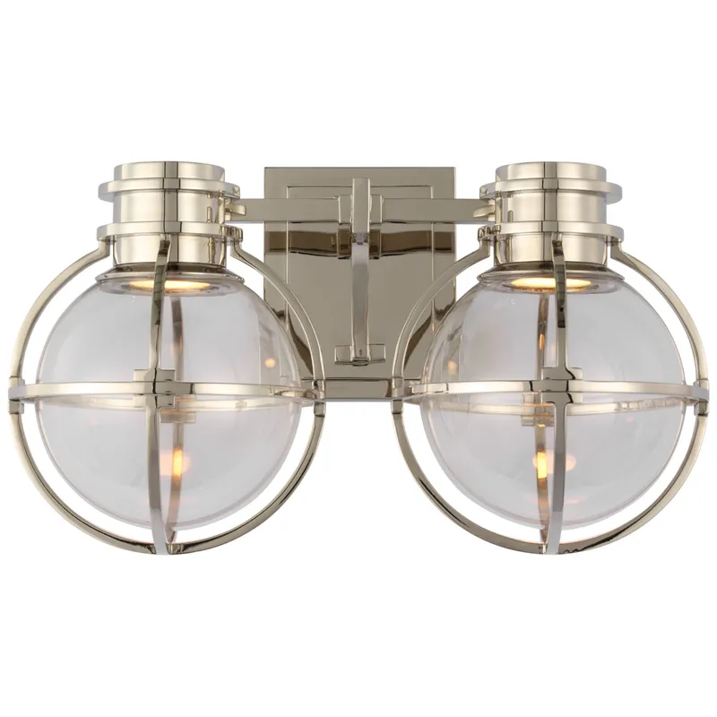 Chapman & Myers Gracie Double Sconce in Polished Nickel with Clear Glass Wall Light W14.25" x H8.5"