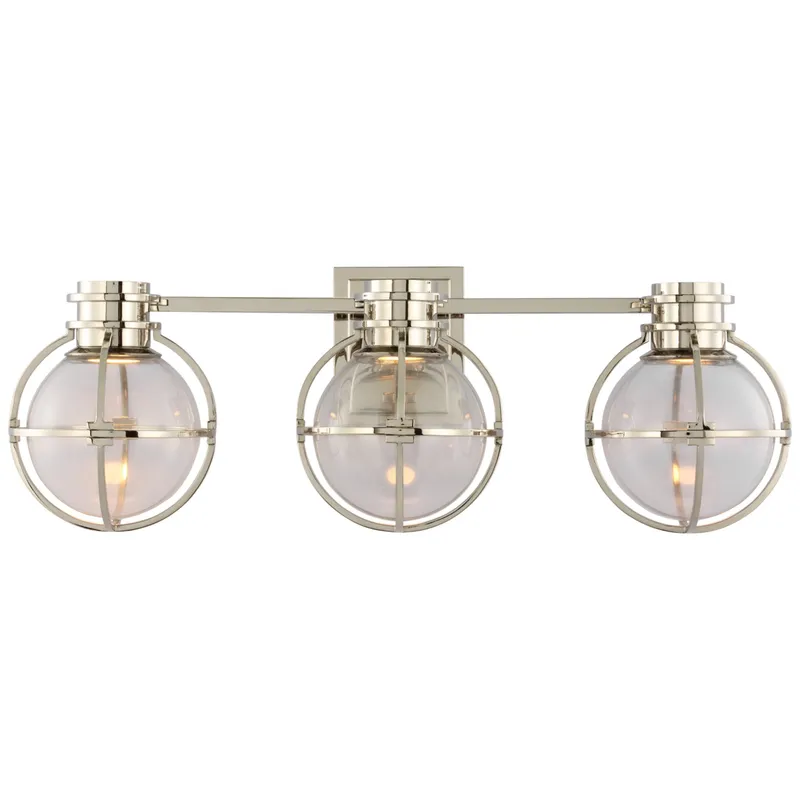 Chapman & Myers Gracie Triple Sconce in Polished Nickel with Clear Glass Wall Light W24.25" x H8.5"