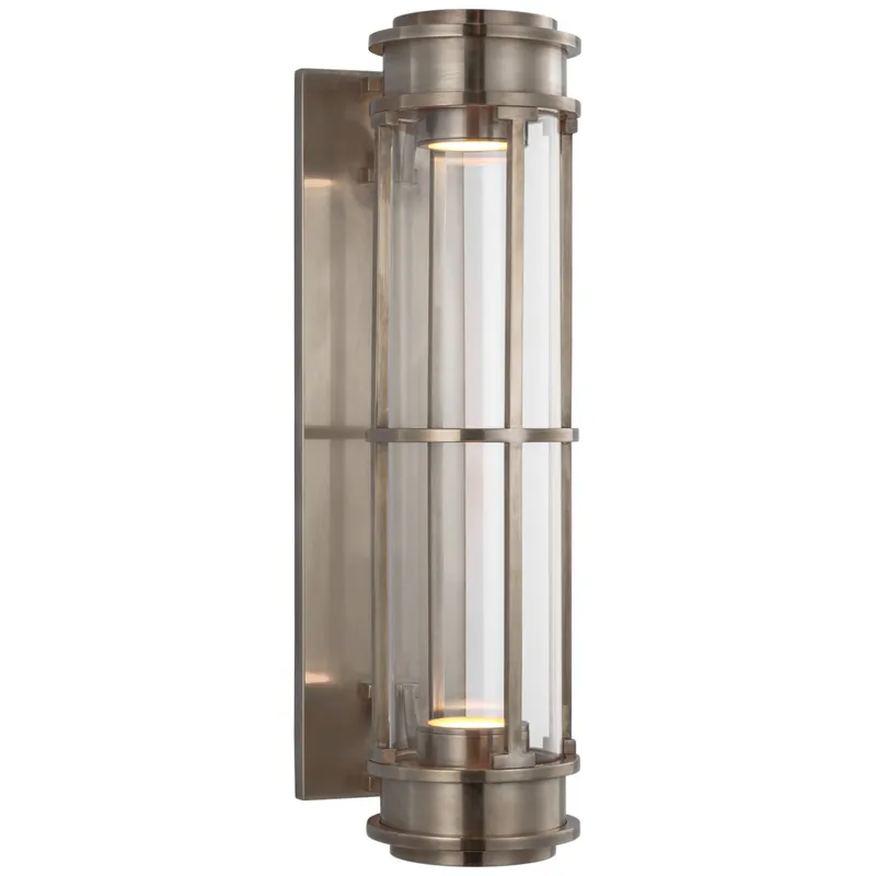 Chapman & Myers Gracie 19" Linear Sconce in Antique Nickel with Clear Glass Wall Light W4.75" x H18.75"