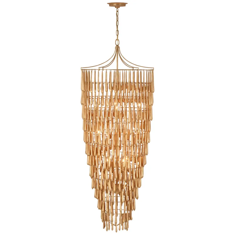 Julie Neill Vacarro Tall Cascading Chandelier in Antique Gold Leaf Ceiling Light W25" x H66.75"