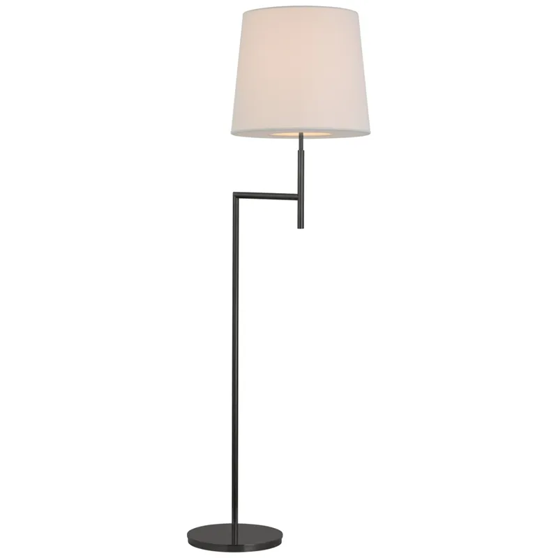 Barbara Barry Clarion Bridge Arm Floor Lamp in Bronze with Linen Shade W15" x H59"