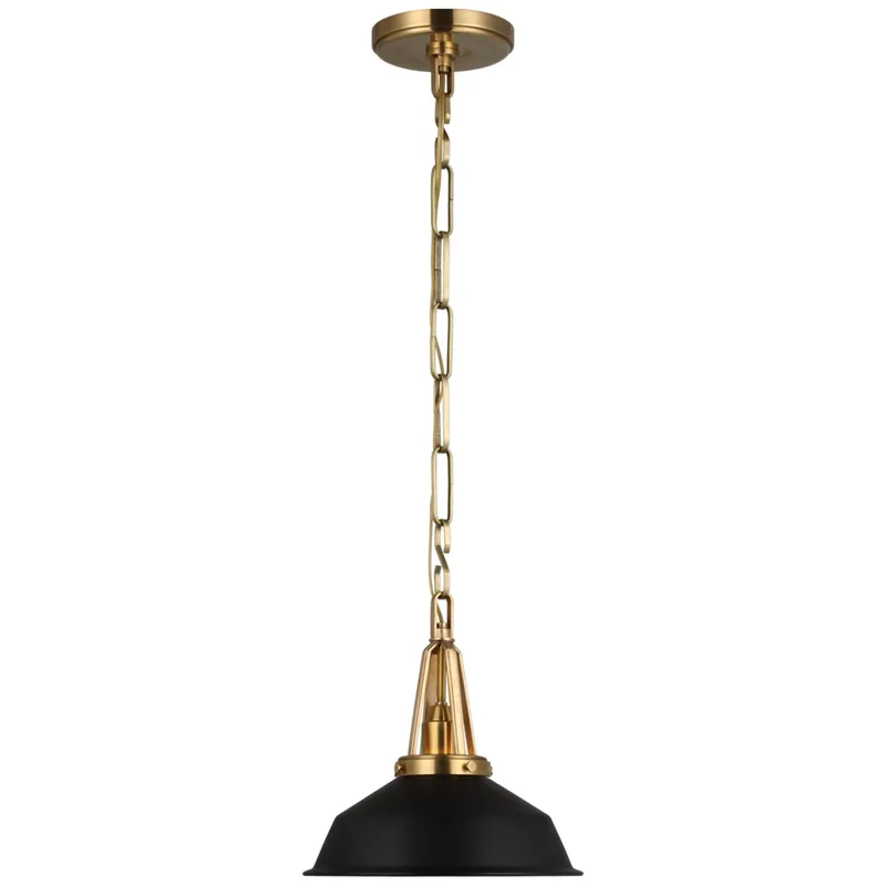 Chapman & Myers Layton 10" Pendant in Antique-Burnished Brass with Matte Black Shade Ceiling Light W10" x H9.5"