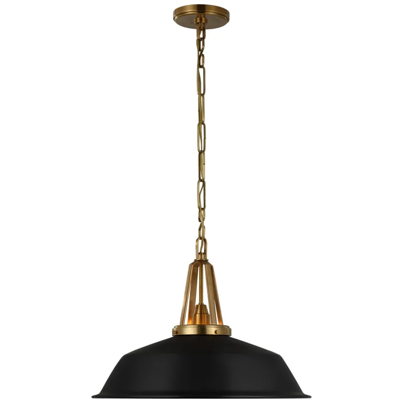 Chapman & Myers Layton 20" Pendant in Antique-Burnished Brass with Matte Black Shade Ceiling Light W20" x H15"