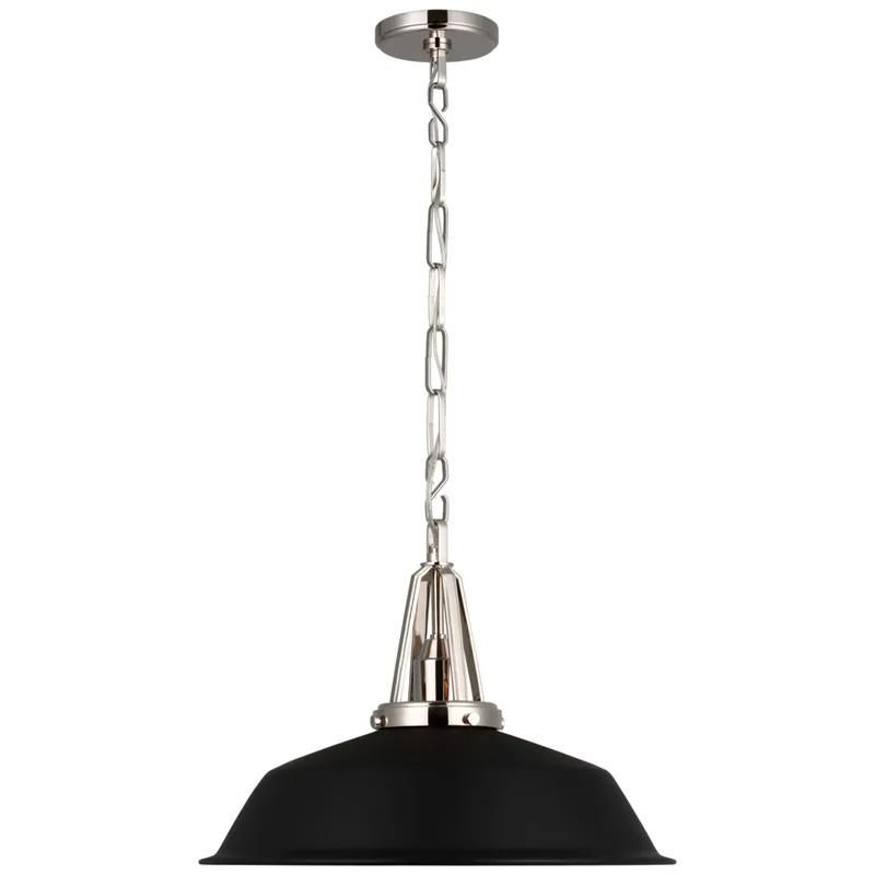 Chapman & Myers Layton 20" Pendant in Polished Nickel with Matte Black Shade Ceiling Light W20" x H15"