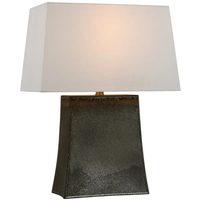 Chapman & Myers Lucera Medium Table Lamp in Stained Black Metallic with Linen Shade W19.25" x H26"