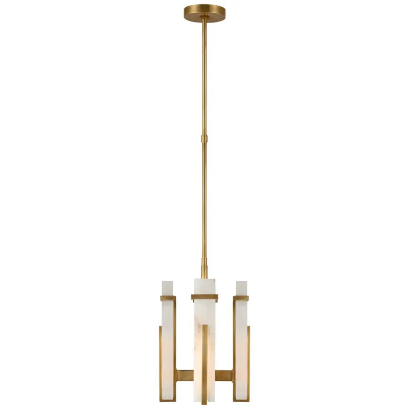 Ian K. Fowler Malik Small Chandelier in Hand-Rubbed Antique Brass with Alabaster Ceiling Light W12"