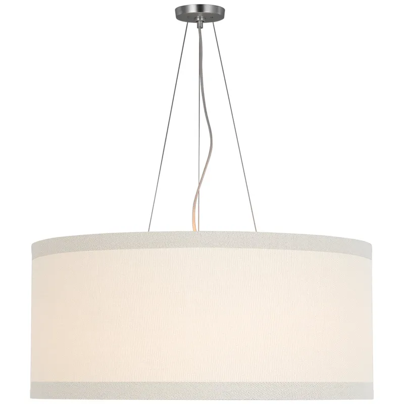 kate spade new york Walker Large Hanging Shade in Burnished Silver Leaf with Cream Linen Shade Ceiling Light W30"