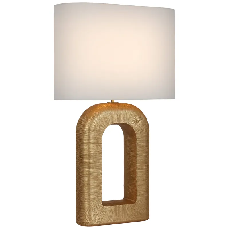 Kelly Wearstler Utopia Large Combed Table Lamp in Gild with Linen Shade W20" x H33.5"