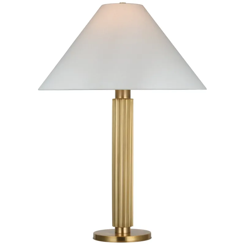 Marie Flanigan Durham Large Table Lamp in Soft Brass with Linen Shade W24" x H34.25"