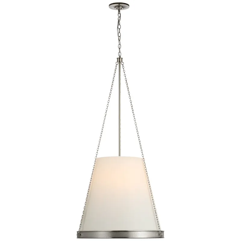 Marie Flanigan Reese 22" Pendant in Polished Nickel with Linen Shade Ceiling Light W23" x H45.5"