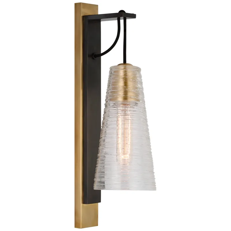 Marie Flanigan Reve Medium Conical Sconce in Bronze and Soft Brass with Clear Ribbon Glass Wall Light W4.5" x H19"