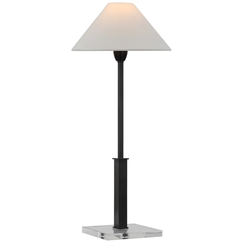 J. Randall Powers Asher Table Lamp in Bronze and Crystal with Linen Shade W11.75" x H25.25" - 30"