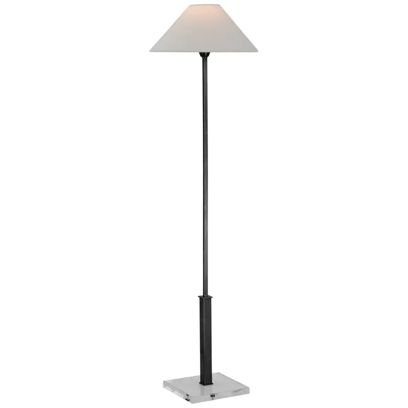 J. Randall Powers Asher Floor Lamp in Bronze and Crystal with Linen Shade W14" x H46" - 55"