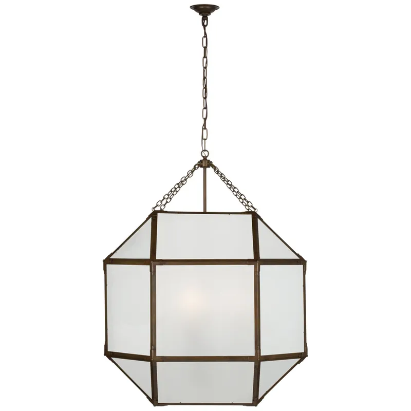 Suzanne Kasler Morris Grande Lantern in Antique Zinc with Frosted Glass Ceiling Light W30.5" x H39.25"