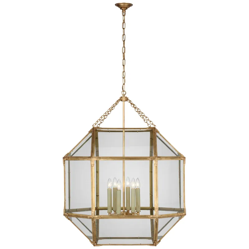 Suzanne Kasler Morris Grande Lantern in Gilded Iron with Clear Glass Ceiling Light W30.5" x H39.25"