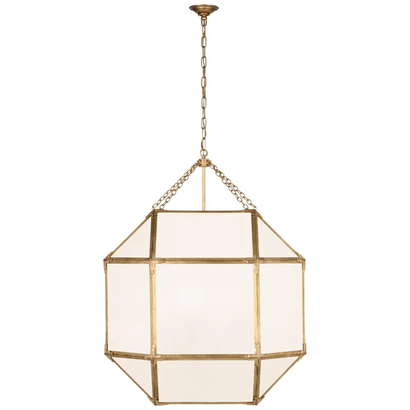 Suzanne Kasler Morris Grande Lantern in Gilded Iron with White Glass Ceiling Light W30.5" x H39.25"