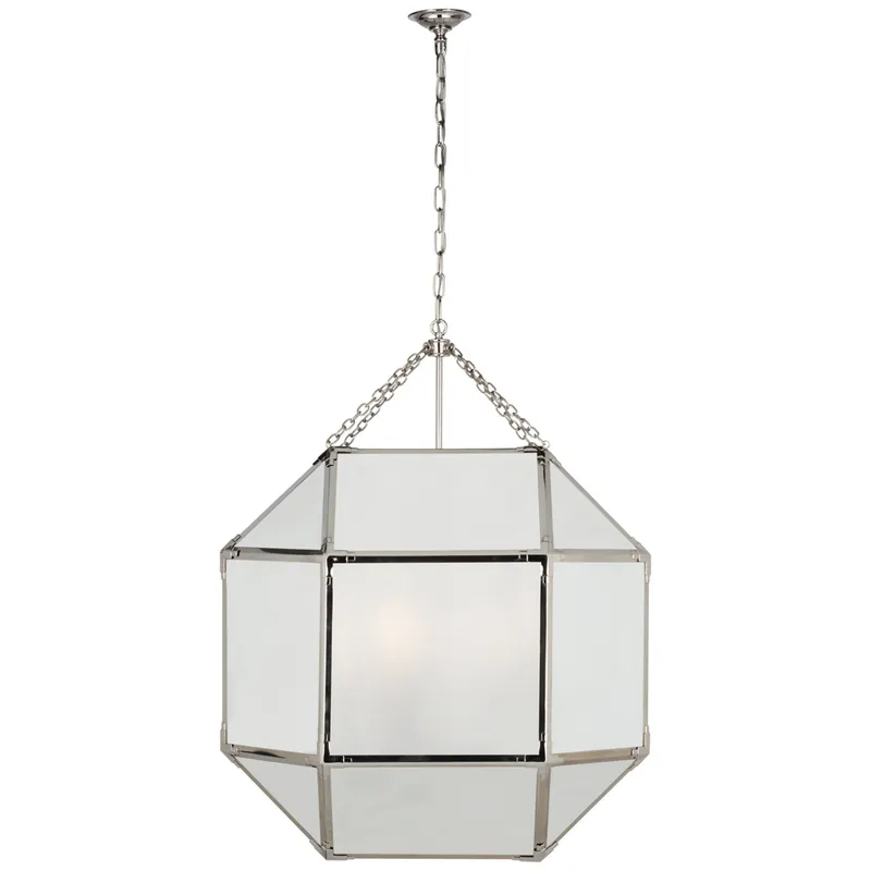 Suzanne Kasler Morris Grande Lantern in Polished Nickel with Frosted Glass Ceiling Light W30.5" x H39.25"