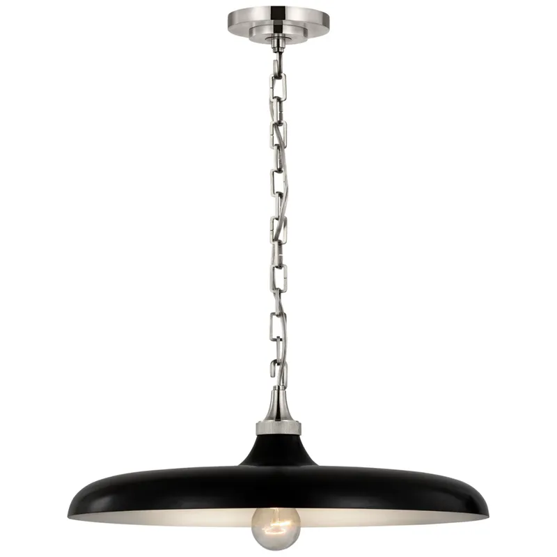 Thomas O'Brien Piatto Medium Pendant in Polished Nickel with Aged Iron Shade Ceiling Light W18" x H7"