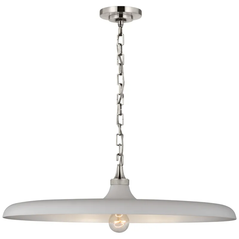 Thomas O'Brien Piatto Large Pendant in Polished Nickel with Plaster White Shade Ceiling Light W24" x H7"