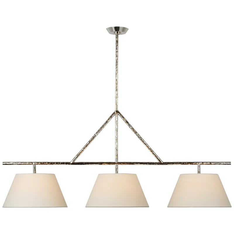 Suzanne Kasler Collette Large Linear Pendant in Polished Nickel with Linen Shade Ceiling Light W57.5" x 16"