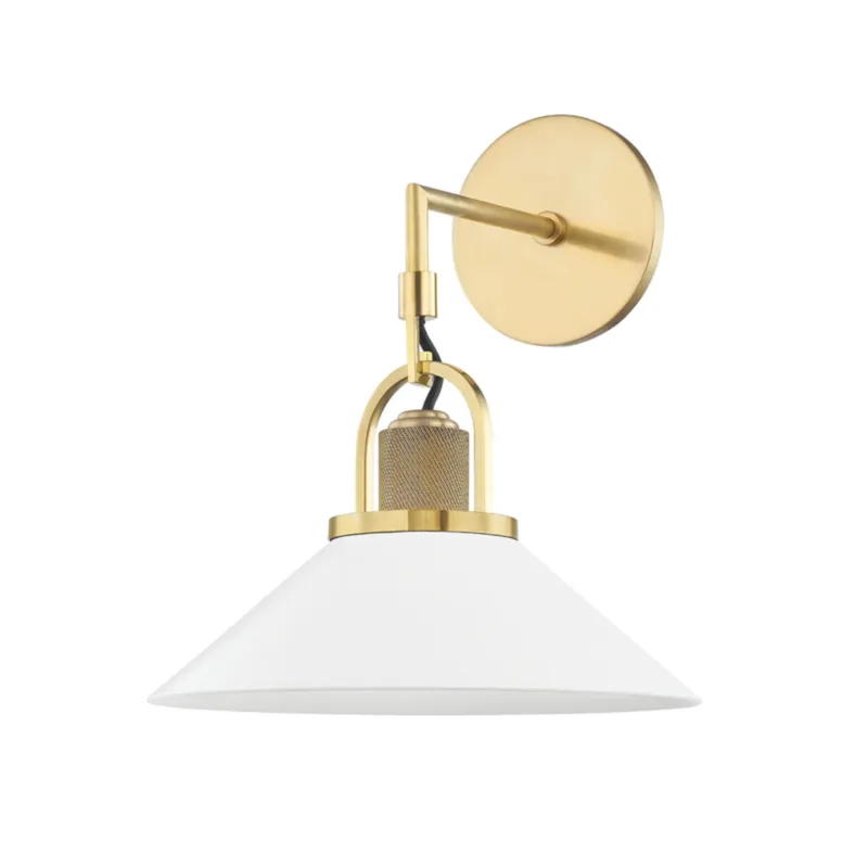 Syosset 1-Light Wall Sconce in Aged Brass 12W x 14H (White)