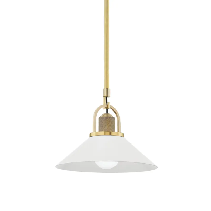Syosset 1-Light Pendant in Aged Brass 12W x 9.25H (White)