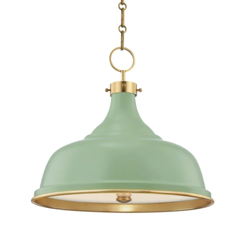 Painted No. 1 3-Light Pendant in Aged Brass by Mark D. Sikes 18W x 16H (Leaf Green)