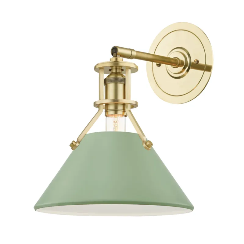 Painted No. 2 1-Light Wall Sconce in Aged Brass by Mark D. Sikes 9.5W x 11.75H (Leaf Green)