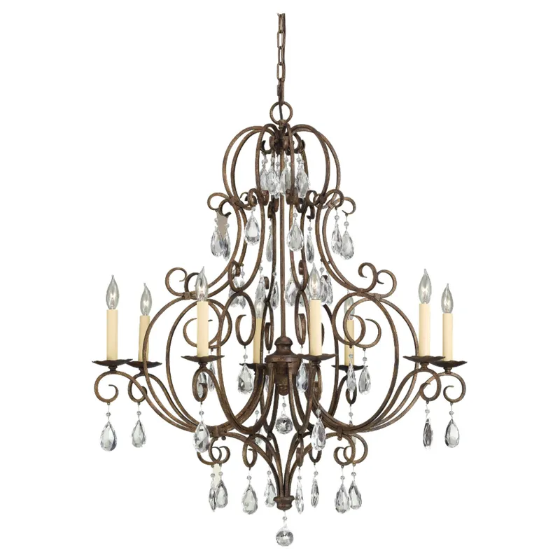 Chateau Medium Chandelier Crystals 37.5" Height Steel in Mocha Bronze
