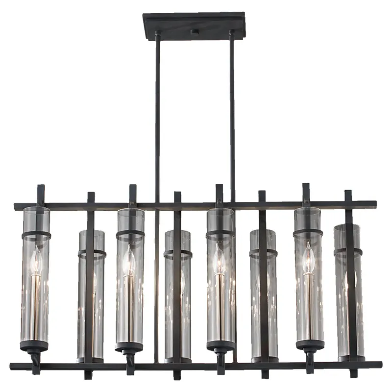 Ethan Linear Chandelier Transitional 10" Width 19.875" Height Steel Round Clear Shade in Antique Forged Iron / Brushed