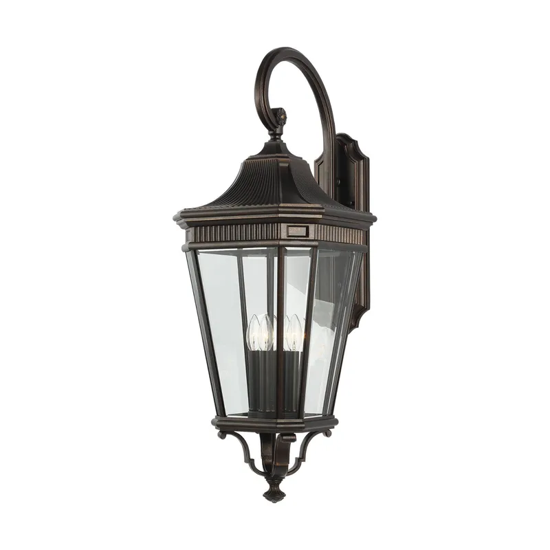 Cotswold Lane Extra Large Lantern Traditional Outdoor Fixture 13.625" Width 36.25" Height Aluminum Irregular Clear Beveled Shade in Grecian Bronze