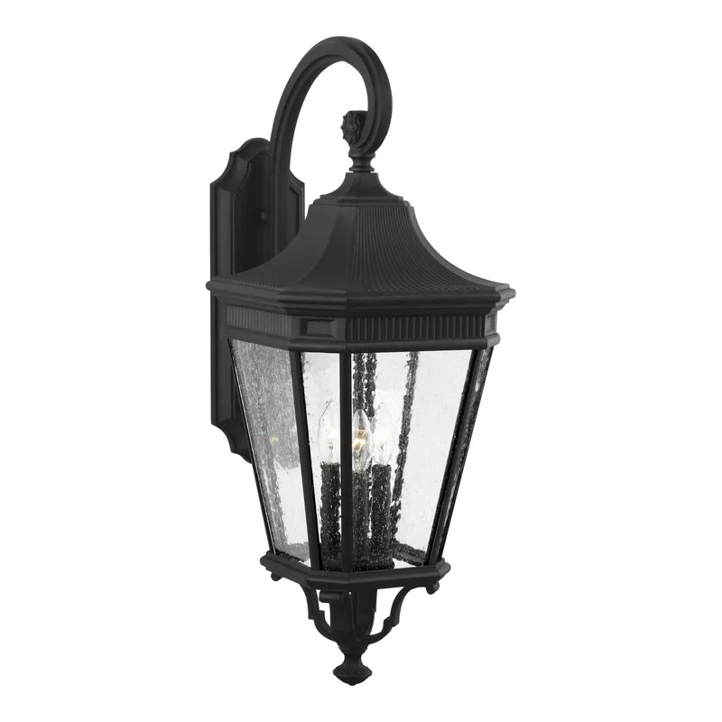 Cotswold Lane Large Lantern Traditional Outdoor Fixture 12" Width 30" Height Aluminum Irregular Clear Seeded Shade in Black